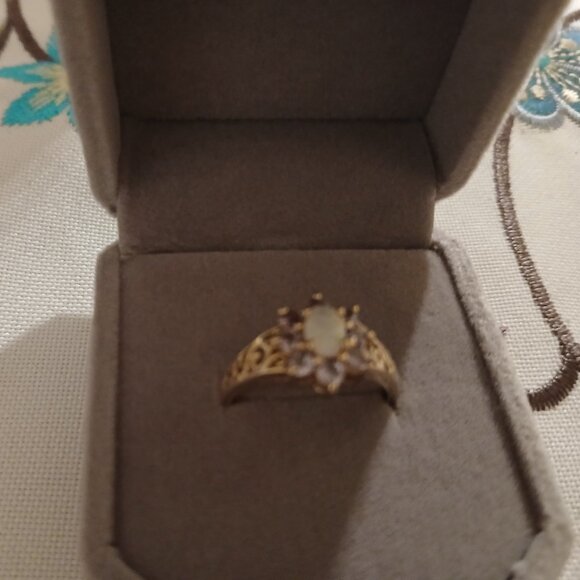 Exquisite and Charming 2.9g 10K Opal and Tanzanite Ring, Size 7 - Picture 2 of 7